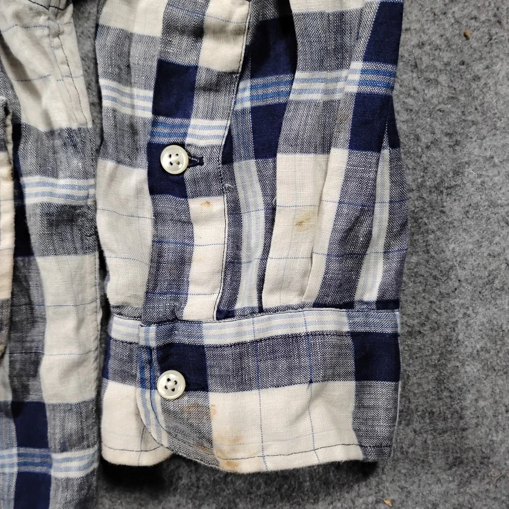 Vintage Polo Ralph Lauren Lowell Sport Shirt Mens XL Blue White Plaid 100% Linen